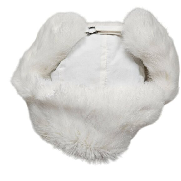 FRR NWT Rabbit‎ Fur Aviator Trapper Hat Water Repellent White S/M Snow Bunny - Picture 7 of 13